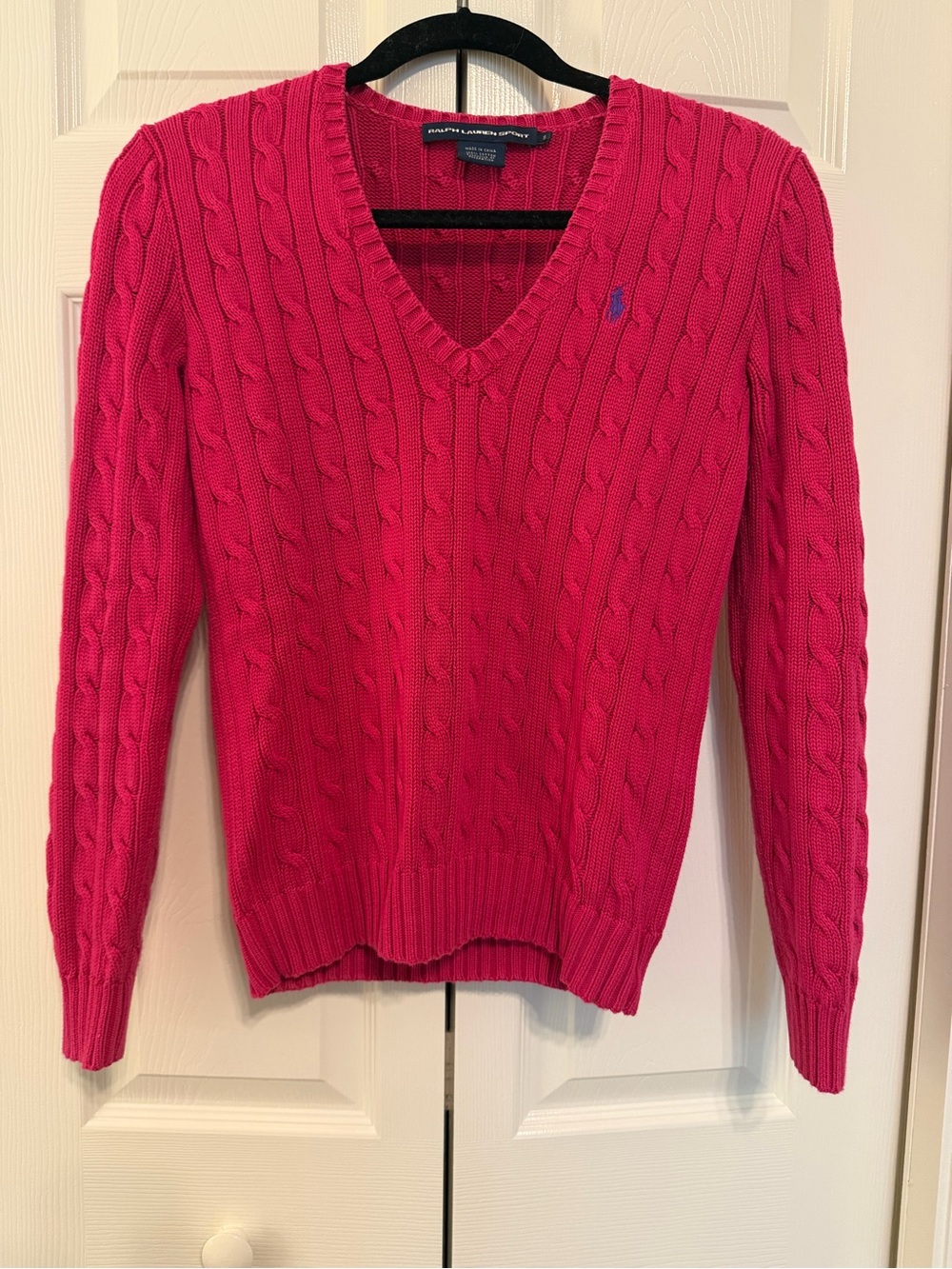 Ralph Lauren Bright Pink Cable-Knit V-Neck Sweater